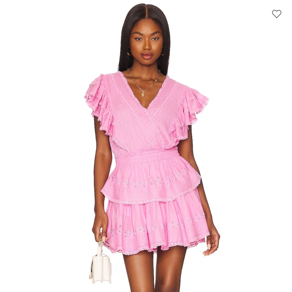 NWT LoveShackFancy Size XS Gwen Dress Rose Bloom Pink Tiered Ruffle